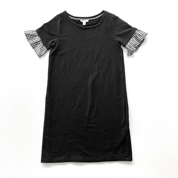 Elaine Rose Mini Dress Women's XS Cover Up Black Ruffled Checkered Short Sleeve - Picture 1 of 9